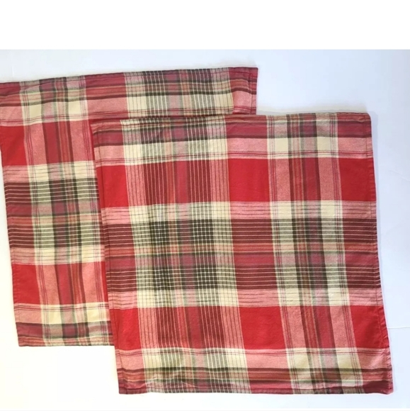 Pottery Barn Red Tan Cream Plaid Jackson Pillow Sham Set Of 2 24" X 24" - Picture 3 of 8